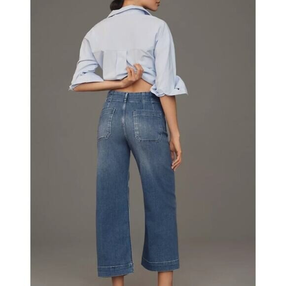 Anthropologie Maeve The Colette Crop High Rise Wide Leg Jeans Sz 27 Blue - Picture 10 of 12